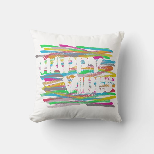 Coussin rayé couleur vie vibes heureux (Recto)