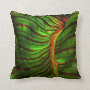 Coussin rayé d'accent de feuille de Canna