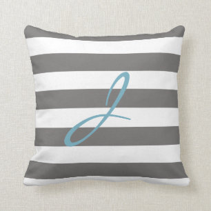 Coussin rayé gris et blanc de crèche de monogramme