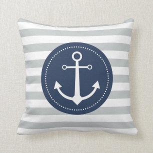 Coussin rayé gris et bleu d'ancre