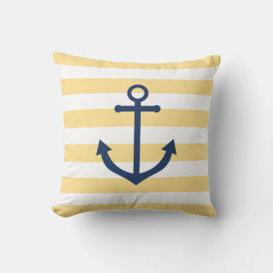 Coussin rayé jaune marine avec ancre marine