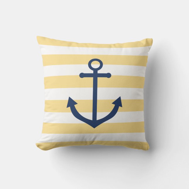 Coussin rayé jaune marine avec ancre marine (Recto)