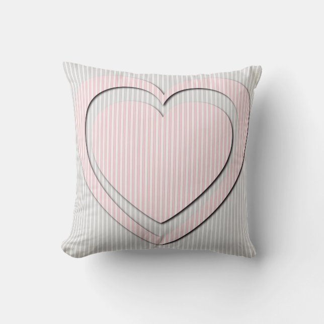 Coussin rayé Motif rétro Coeur rose (Recto)
