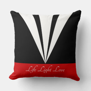 Coussin Rayons blancs sur fond noir et rouge
