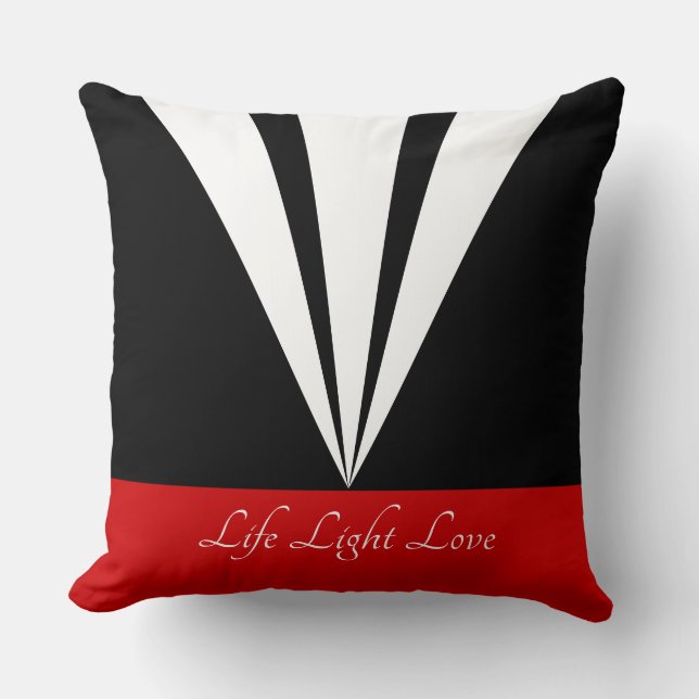 Coussin Rayons blancs sur fond noir et rouge (Recto)