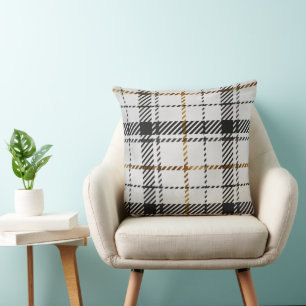 Coussin Rayure à carreaux noir blanc et orange