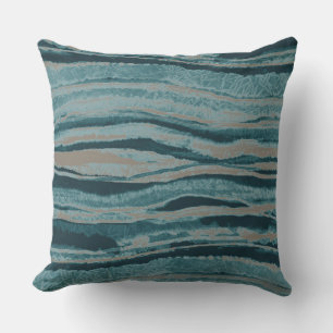 Coussin Rayure abstraite d'agate sarcelle vert bleu taupe