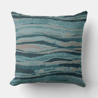 Coussin Rayure abstraite d'agate sarcelle vert bleu taupe