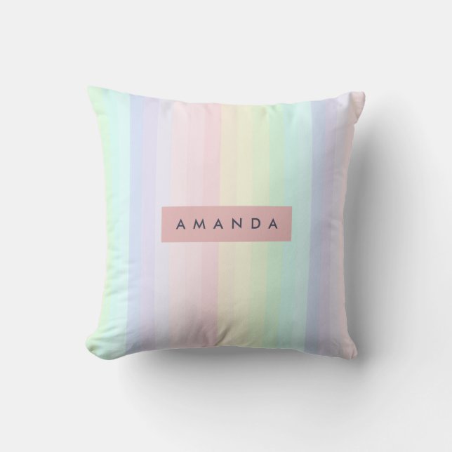 Coussin Rayure arc-en-ciel pastel personnalisée (Recto)