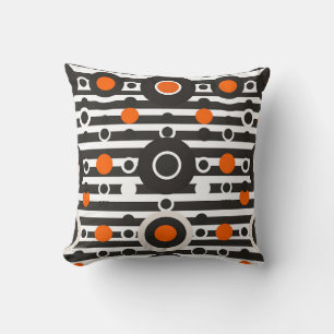 Coussin Rayure Cercle Rétro Orange Noir