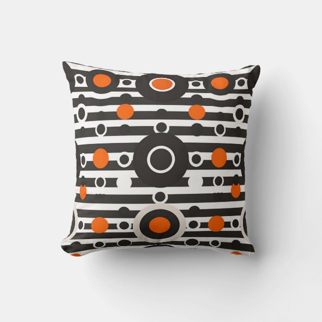 Coussin Rayure Cercle Rétro Orange Noir (Recto)