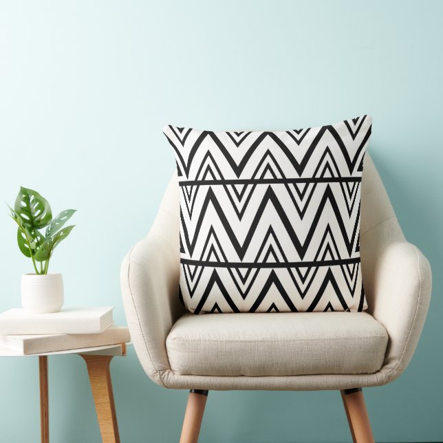 Coussin Rayure Chevron Noir et Blanc Chevron Stripe  (Chaise)