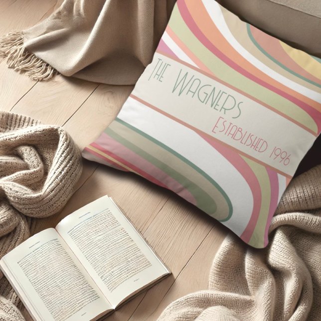 Coussin Rayure Colorée Mignonne Nom Personnalisé Date (Créateur téléchargé)