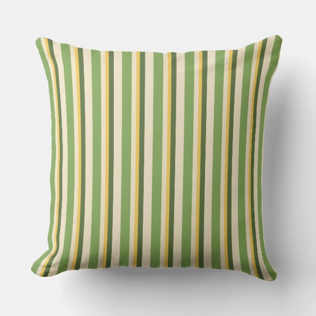 Coussin Rayure coordonnée de crème de vert de moutarde (Recto)