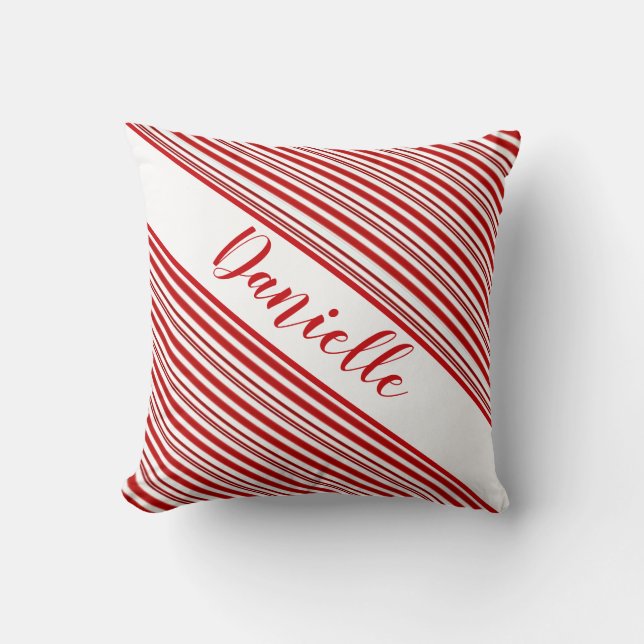 Coussin Rayure de bonbon à la menthe personnalisée   (Recto)