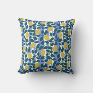 Coussin Rayure de citron et de feuille bleue botanique d'é