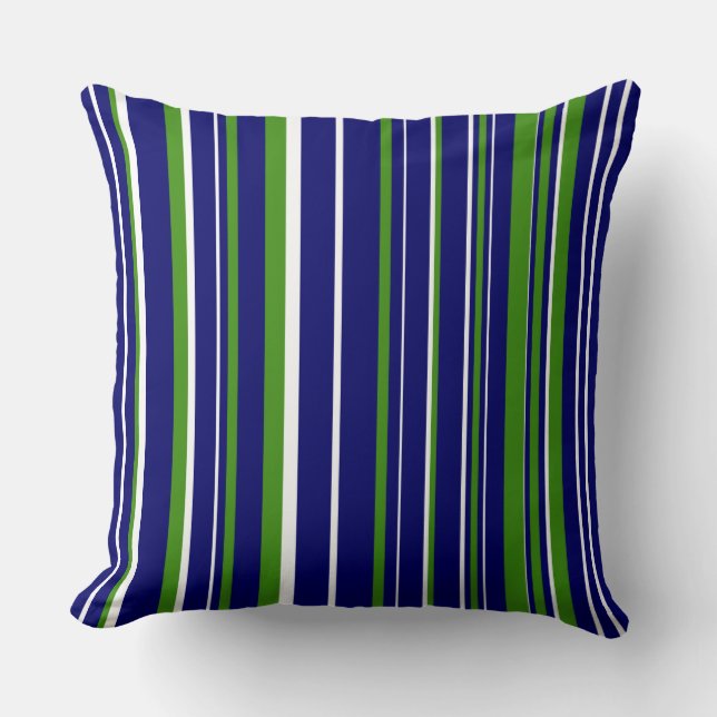 Coussin Rayure de code-barres bleu marine, vert et blanc (Recto)