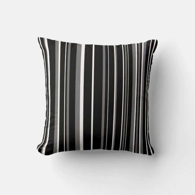 Coussin Rayure de code-barres noir, gris et blanc (Recto)