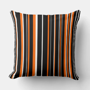 Coussin Rayure de code-barres noir, orange et blanc
