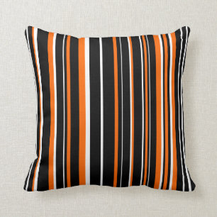 Coussin Rayure de code-barres noir, orange et blanc