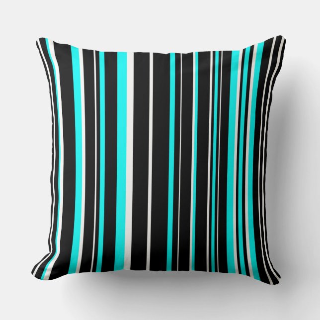 Coussin Rayure de code-barres noire, aqua et blanche (Recto)