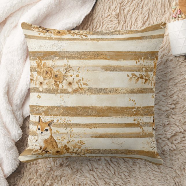 Coussin Rayure de Hibou de Bois avec Fleurs Dorées (Couverture)