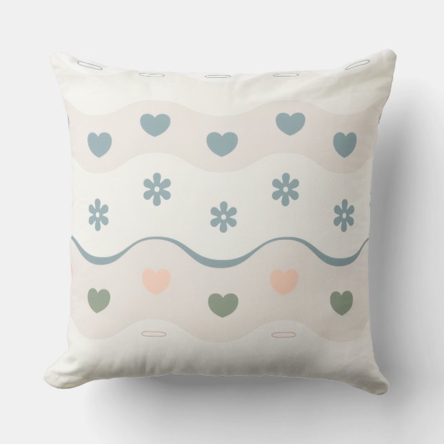Coussin Rayure de Prairie Rétro Cœur (Recto)