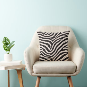 Coussin Rayure de zèbre sauvage noir blanc faux fourrure a