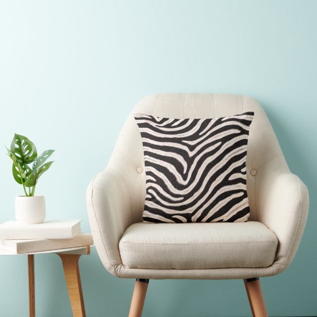 Coussin Rayure de zèbre sauvage noir blanc faux fourrure a (Chaise)