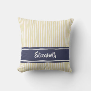 Coussin Rayure dessinée à la main Navy Crème Nom