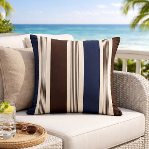 Coussin Rayure Élégante de Style Cabane Bleu Marine Brun 