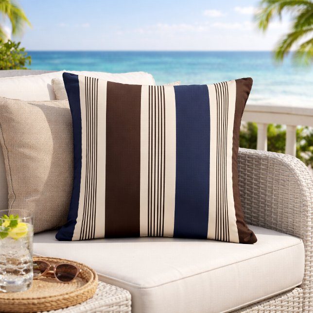 Coussin Rayure Élégante de Style Cabane Bleu Marine Brun  (Créateur téléchargé)