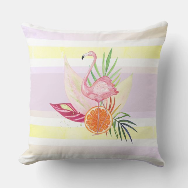 Coussin Rayure en pastel d'été, Flamant rose, tropical (Recto)