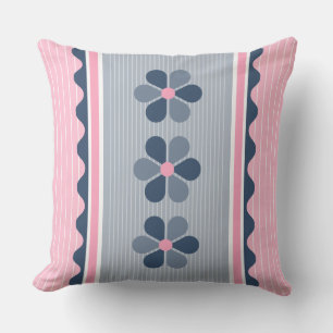 Coussin Rayure florale rose et bleu