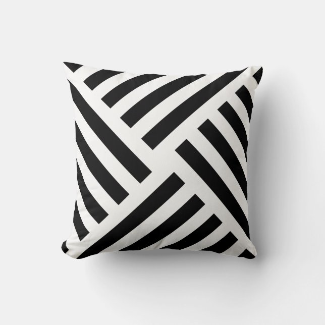 Coussin Rayure géométrique de soleil en noir et blanc (Recto)