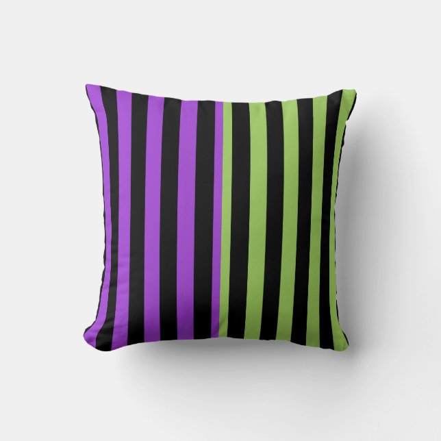 Coussin Rayure Halloween Vert Violet & Noir (Recto)