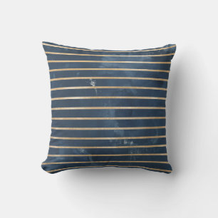Coussin Rayure horizontale à l'aquarelle Or Navy Moderne
