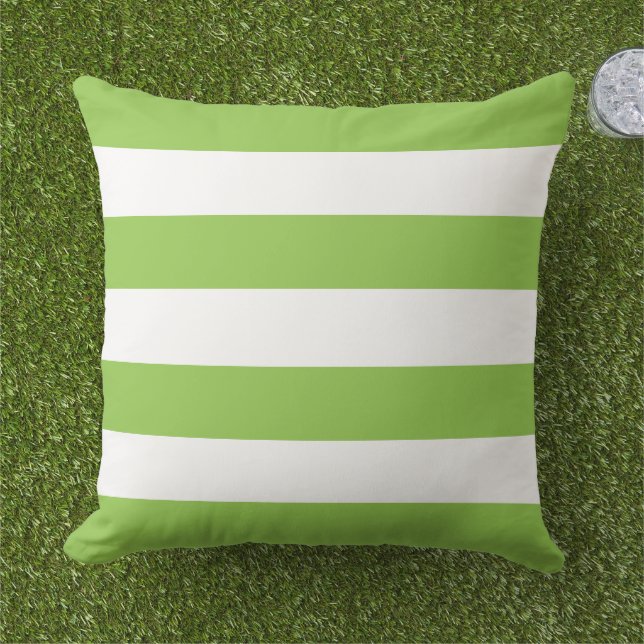 Coussin Rayure Horizontale Bold Lime Vert Blanc (Herbe)