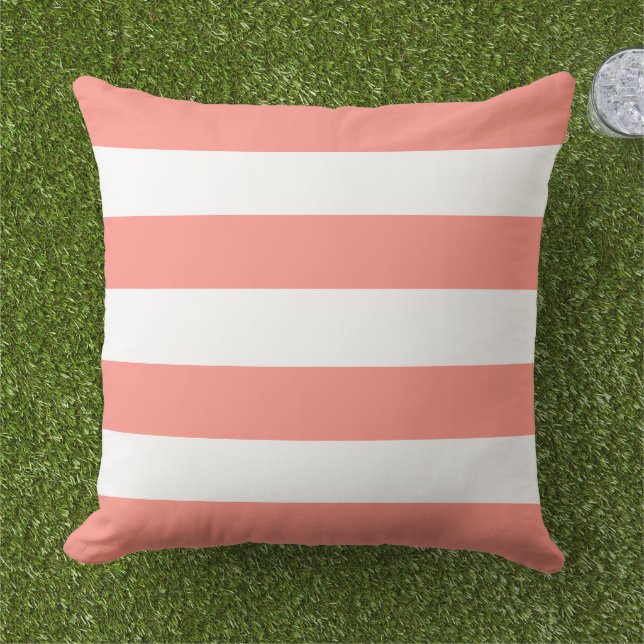 Coussin Rayure Horizontale Large Blanche Corail Classique (Herbe)
