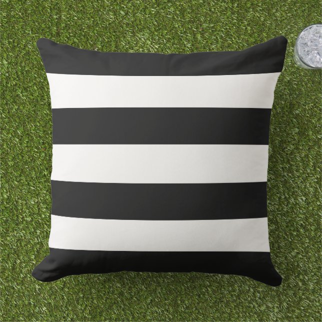 Coussin Rayure Horizontale Large Blanche Noire Gras (Herbe)