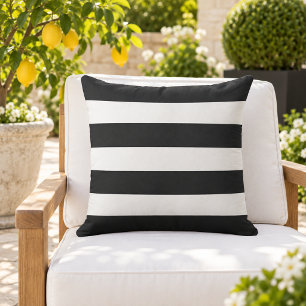 Coussin Rayure Horizontale Large Blanche Noire Gras