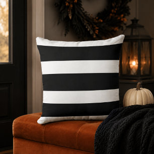 Coussin Rayure horizontale noire et blanche audacieuse