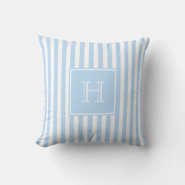 Coussin Rayure Monogramme Bleu Prépa et Chic Printemps Été (Recto)