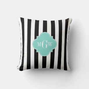 Coussin Rayure Noir Blanc Turquoise Quatrefeuille 3 Monogr