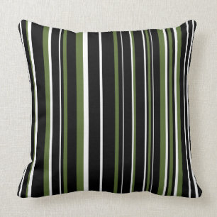 Coussin Rayure noire et olive personnalisable de vert, et
