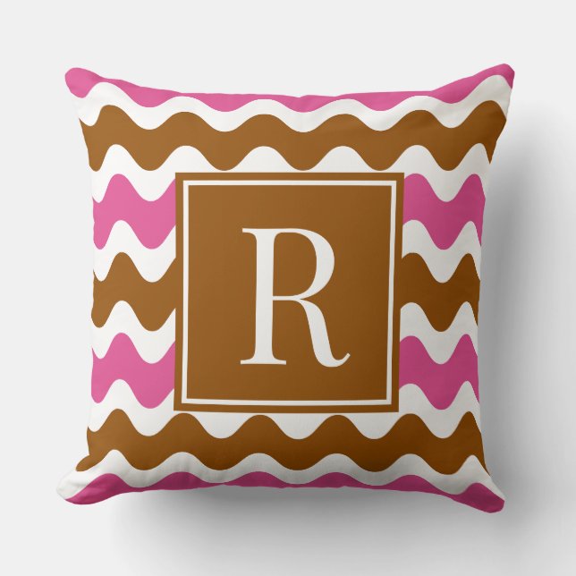 Coussin Rayure ondulée Groovy Ric Rac horizontale marron e (Recto)