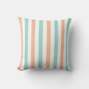 Coussin Rayure pastel pêche, aigue-marine et blanc