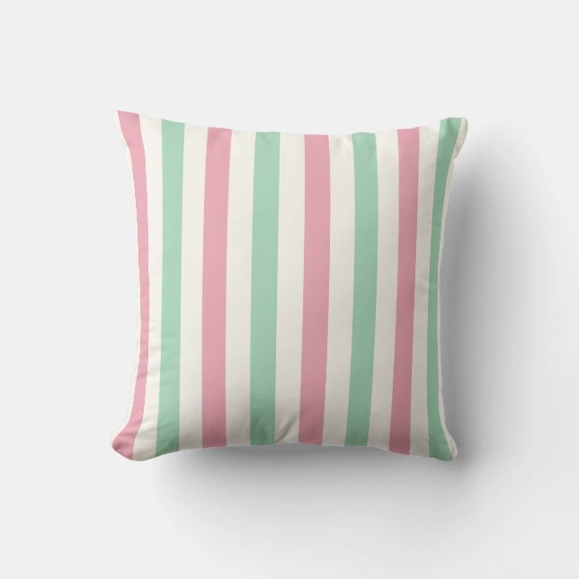 Coussin Rayure pastel rose, vert menthe et blanc (Recto)