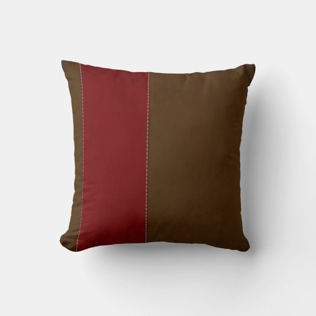 Coussin Rayure rouge sur le suède brun chocolat (Recto)