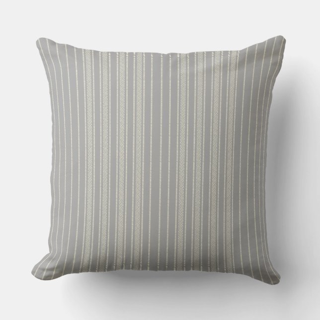 Coussin Rayure Ticking Créative –  Gris Lavé (Recto)